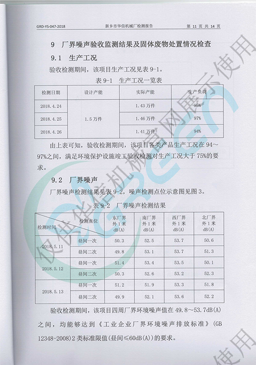 厂界噪声验收结果