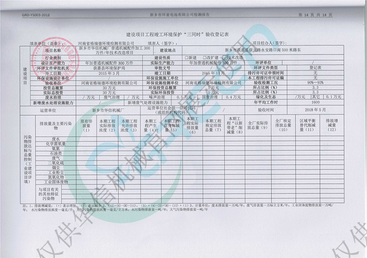 建设项目工程竣工环境保护“三同时”验收登记表